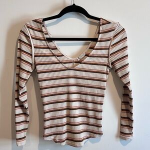 Free People ribbed stripe 3/4 sleeve top